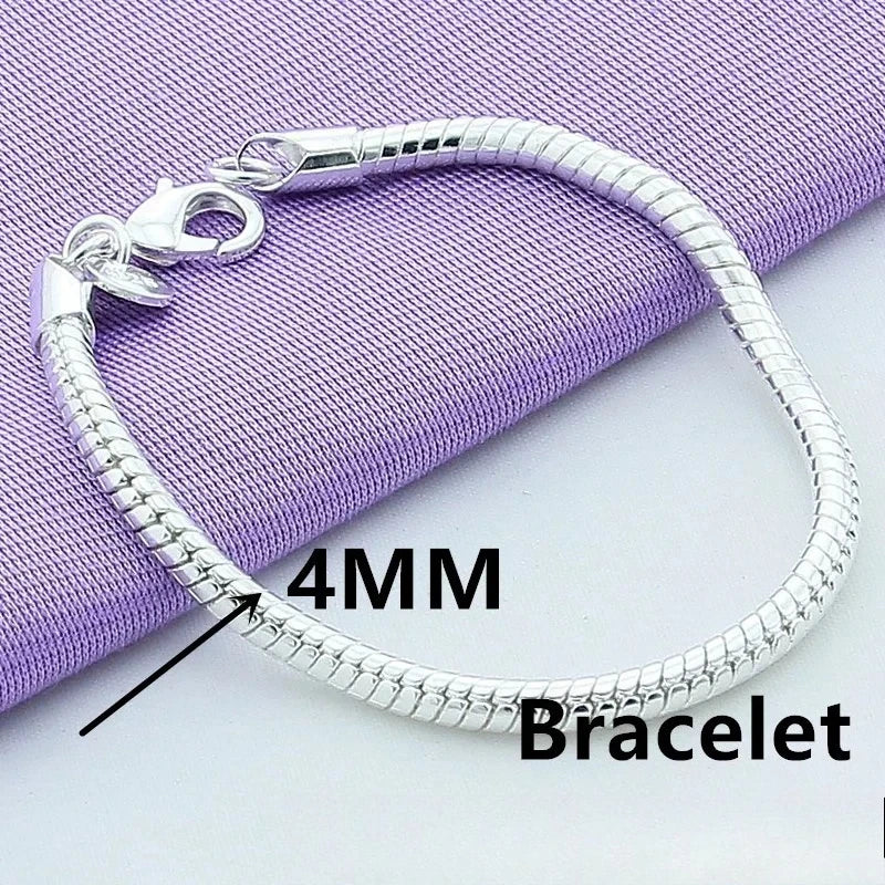 925 Sterling Silver Couple 3/4mm Snake Chain Bracelet Women Luxury Dinner Party Bracelet Jewelry Gift