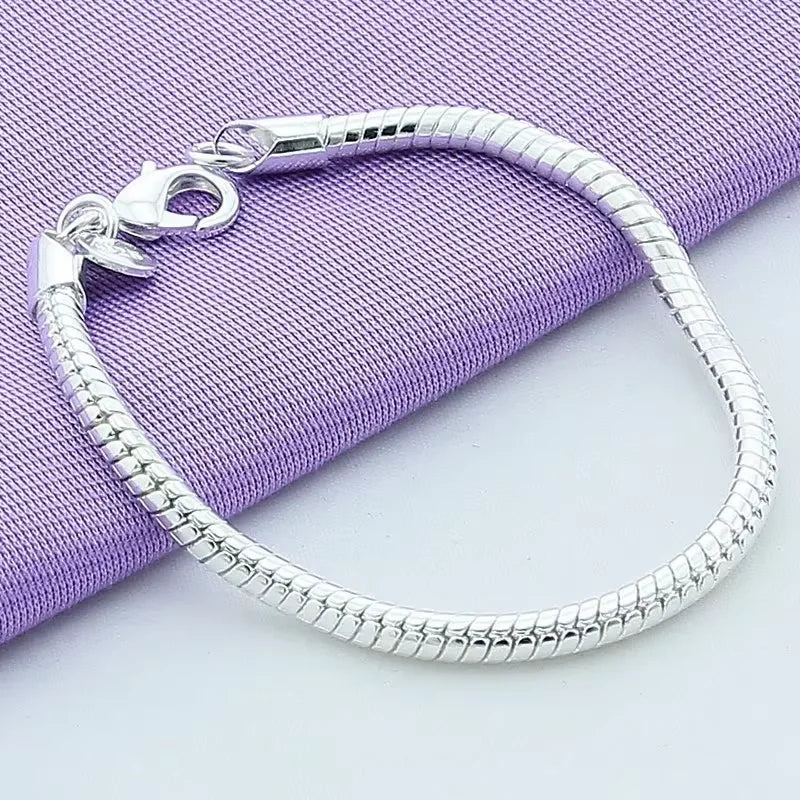 925 Sterling Silver Couple 3/4mm Snake Chain Bracelet Women Luxury Dinner Party Bracelet Jewelry Gift
