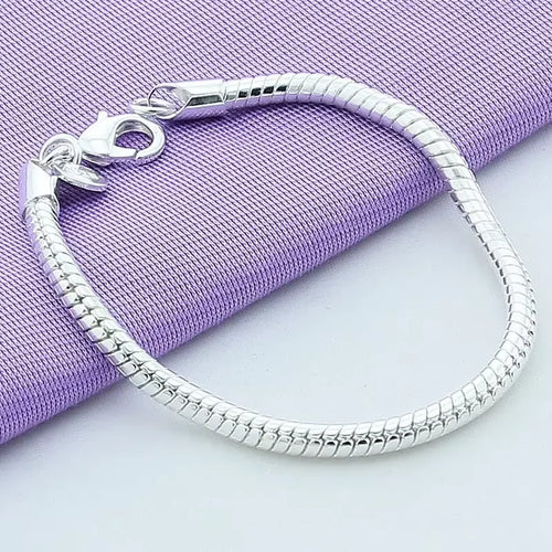 925 Sterling Silver Couple 3/4mm Snake Chain Bracelet Women Luxury Dinner Party Bracelet Jewelry Gift